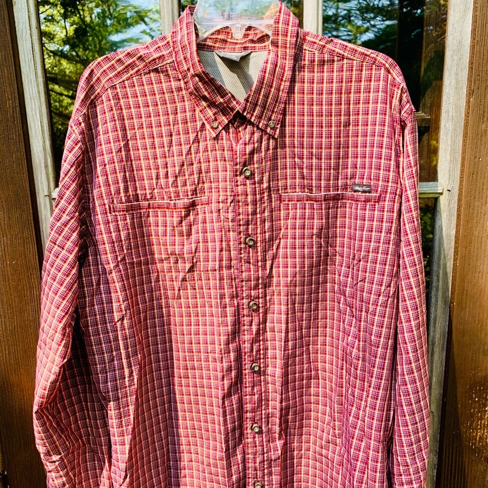 Eddie Bauer plaid button down shirt long-sleeve thin red orange NWOT men…